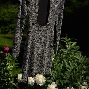 Divided Elegant Black and White Patterned Dress